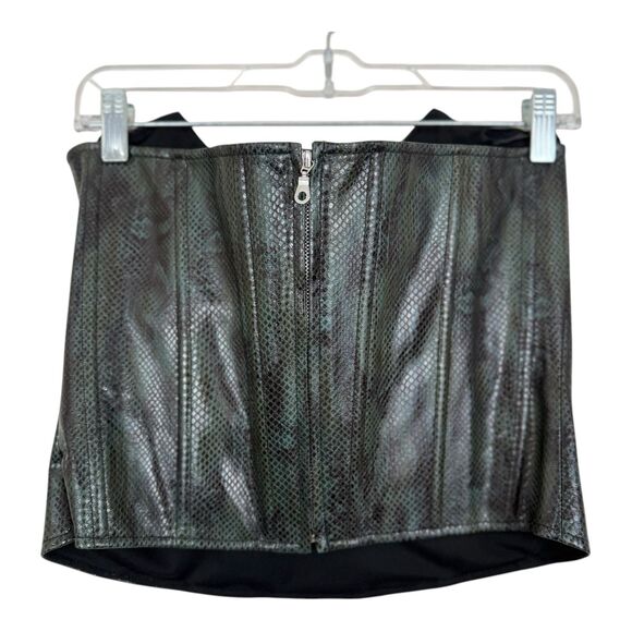 MIAOU Vegan Leather Strapless Corset Zipper Sz Medium Green Black Snake Print - Picture 3 of 5